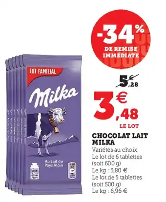 Super U MILKA chocolat lait offre
