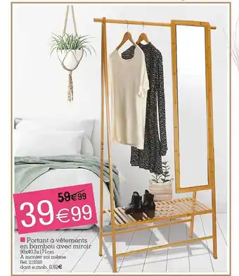 Portant à vêtements en bambou avec miroir