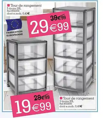 Kandy Tour de rangement 5 tiroirs 20l tour de rangement 3 tiroirs 20l offre