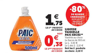 Super U PAIC EXCEL liquide vaisselle offre