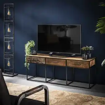Meuble tv bois recyclé brut acier 3 tiroirs wellington