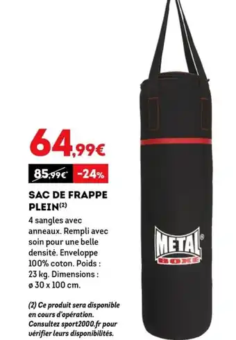 Sport 2000 Sac de Frappe Plein offre