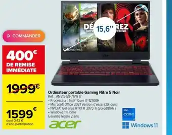Carrefour Acer Ordinateur Portable Gaming Nitro 5 Noir offre