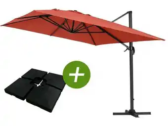 Parasol jardin déporté alu "sun 4 " - rectangle - 3 x 4 m - rouge - dalles à lestées incluses