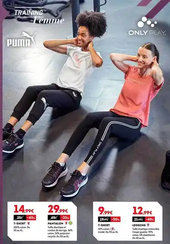 Sport 2000 T-shirt puma, pantalon puma, t-shirt only play, legging only play offre