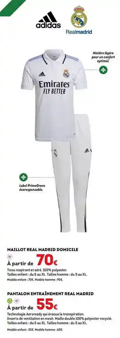 Sport 2000 Maillot real madrid domicile adidas, pantalon entraînement real madrid adidas offre