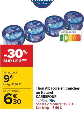 Carrefour thon albacore en tranches au naturel