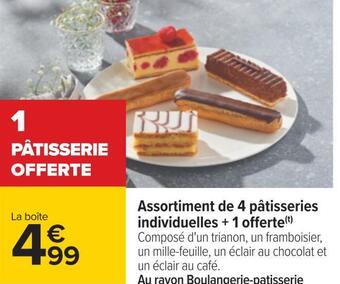 Carrefour Assortiment de 4 pâtisseries individuelles + 1 offerte offre
