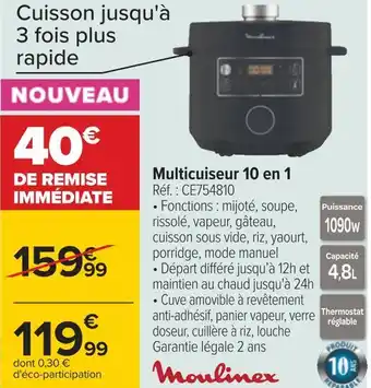 Carrefour Moulinex multicuiseur 10 en 1 offre