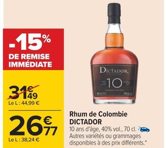 Carrefour Dictador rhum de colombie offre