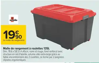 Carrefour Sundis malle de rangement à roulettes 135l offre