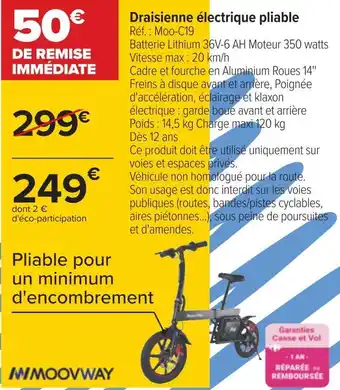 Carrefour Moovway draisienne électrique pliable offre