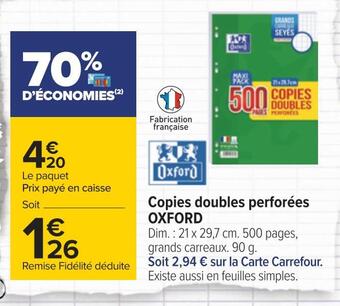 Carrefour Oxford copies doubles perforées offre