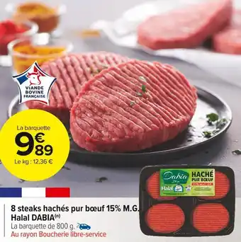 Carrefour Market Dabia 8 steaks hachés pur bœuf 15% m.g. halal offre
