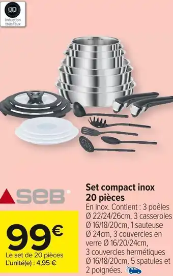 Carrefour Market Seb set compact inox 20 pièces offre