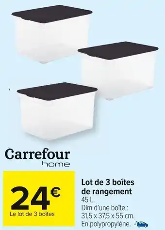Carrefour Market Carrefour home lot de 3 boîtes de rangement offre