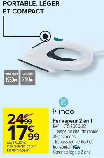 Klindo fer vapeur 2 en 1