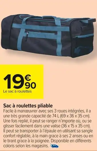 Carrefour Market Sac à roulettes pliable offre