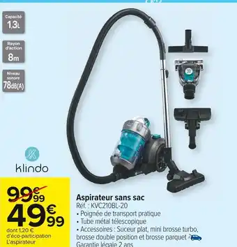 Carrefour Market Klindo aspirateur sans sac offre