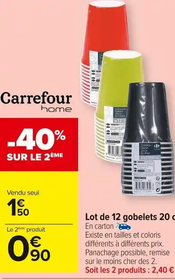 Carrefour Market Carrefour home lot de 12 gobelets 20 cl offre