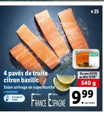 Lidl 4 Pavés de Truite Citron Basilic offre