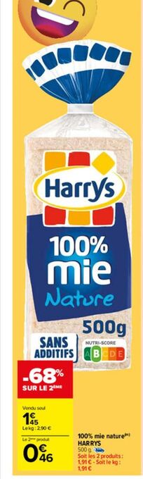 Carrefour Market 100% mie nature harrys offre