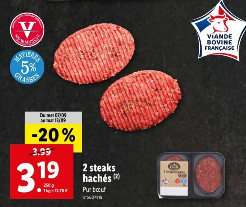 Promo 2 steaks hachés chez Lidl