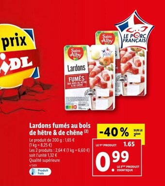 Lidl Lardons fumés au bois de hêtre & de chêne offre