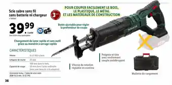 Lidl Scie sabre sans fil sans batterie ni chargeur offre