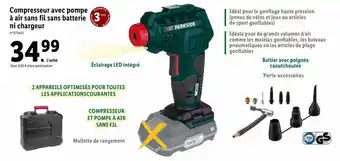 Lidl Compresseur avec pompe à air sans fil sans batterie ni chargeur offre