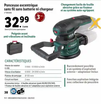 Lidl Ponceuse excentrique sans fil sans batterie ni chargeur offre