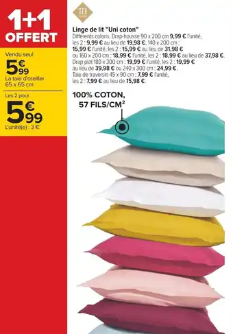 Carrefour Linge de lit "uni coton" offre