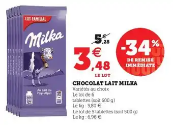 Hyper U Chocolat Lait Milka offre