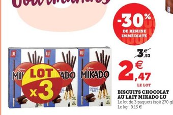 Hyper U Biscuits Chocolat au Lait Mikado LU offre