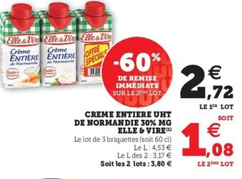Hyper U Elle & Vire Creme Entiere UHT De Normandie 30% MG offre