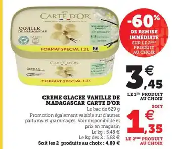 Hyper U Creme Glacee Vanille de Madagascar Carte D'Or offre