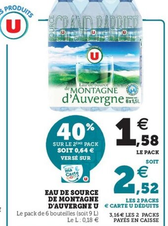 Hyper U Eau de Source de Montagne D'Auvergne U offre