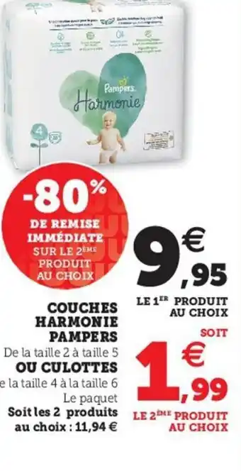 Hyper U Pampers Couches Harmonie offre