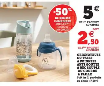 Hyper U Grignoteuse Ou Tasse A Poignees Anti Goutte A Bec Souple ou Gourde A Paille offre