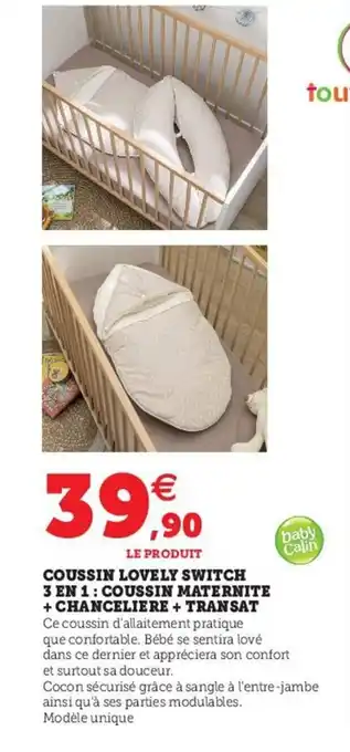 Hyper U Coussin Lovely Switch 3 En 1: Coussin Maternite + Chanceliere + Transat offre
