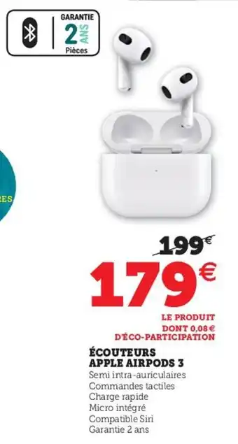 Hyper U Écouteurs Apple Airpods 3 offre