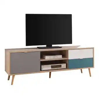 Meuble tv scandinave aruba chĂȘne, gris, bleu et blanc