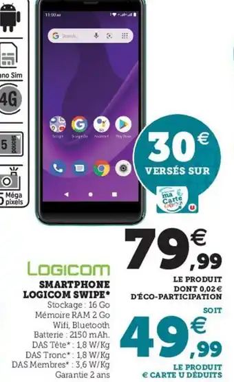 Hyper U Smartphone Logicom Swipe offre