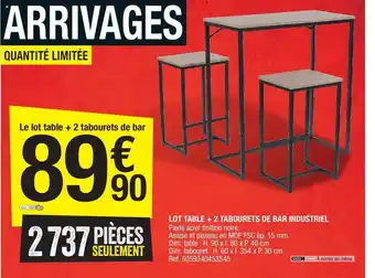 Brico Dépôt Lot table + 2 tabourets de bar industriel offre