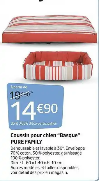 Jardiland Coussin pour chien basque pure family offre