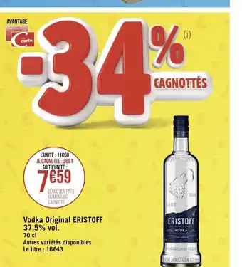 Géant Casino Vodka Original Eristoff offre