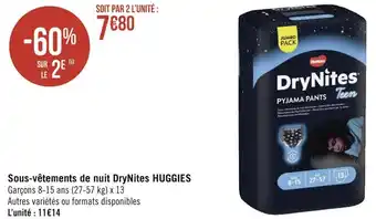 Géant Casino Huggies sous-vêtements de nuit drynites offre