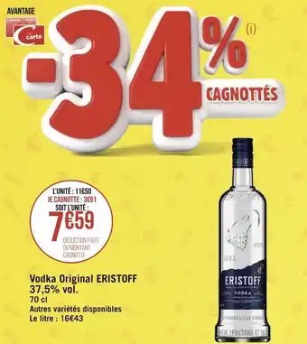 Géant Casino Eristoff vodka original 37,5% vol. offre