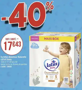 Géant Casino Lotus baby culottes doucheur naturelle offre