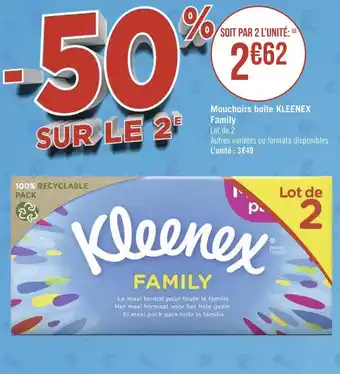 Géant Casino Kleenex mouchoirs boîte family offre